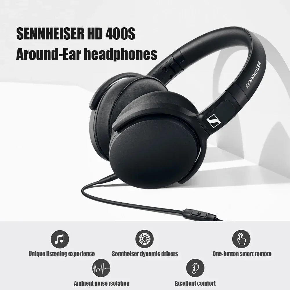 Sennheiser HD 400S Around-Ear Headphones Noise Isolation Earphone Stereo Music Foldable Sport Headset Deep Bass for Mobile Phone