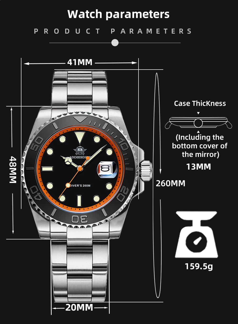 ADDIESDIVE 41mm Japan2115 Men's Quartz Watch 200m Waterproof Wristwatch BGW9 Luminous Ceramic Bezel 316 Steel Man Luxury Watches