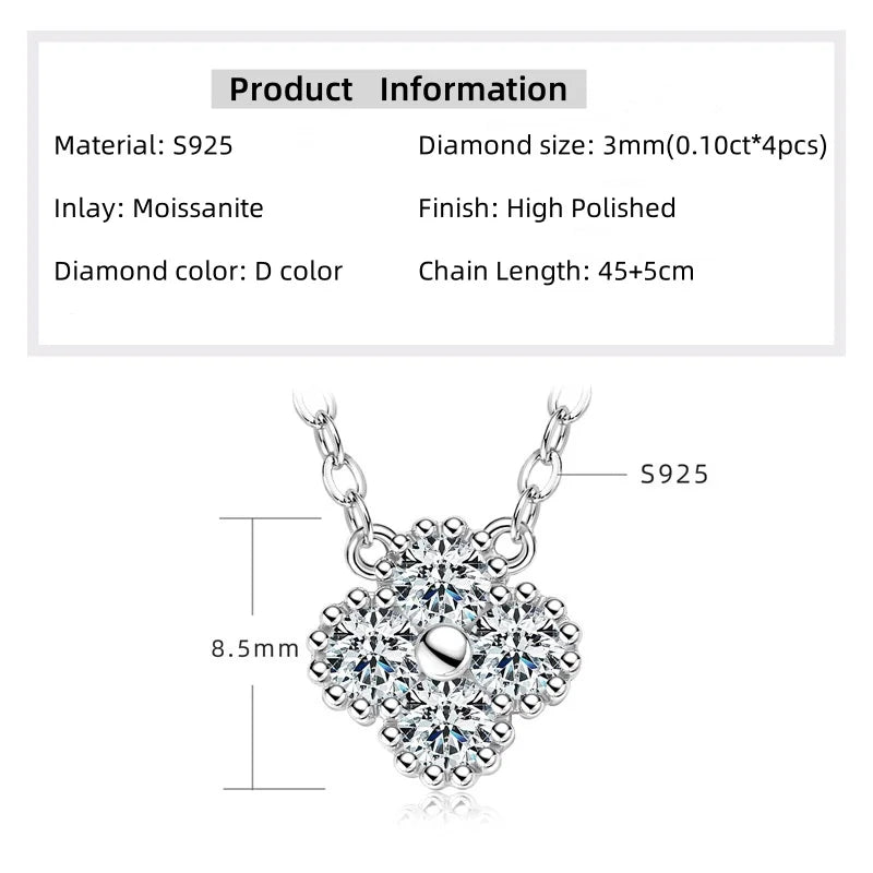 18k Gold Plated 925 Silver 3mm Moissanite Necklace Earrings Bracelet Sets 3 In 1 Clover Flower Charm Jewelry Set for Women Gift