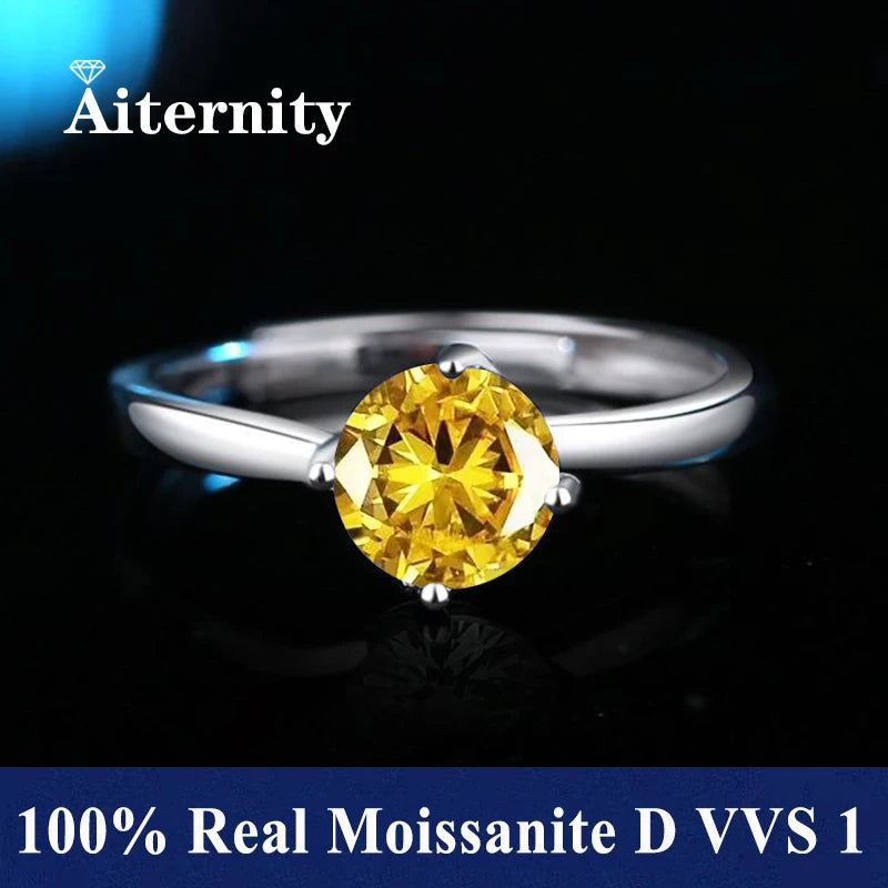 100% Real Moissanite Ring Adjustable Size S925 Sliver D VVS1 Pass Diamond Test Pen GRA Certificate 18K Plating Rings for Women