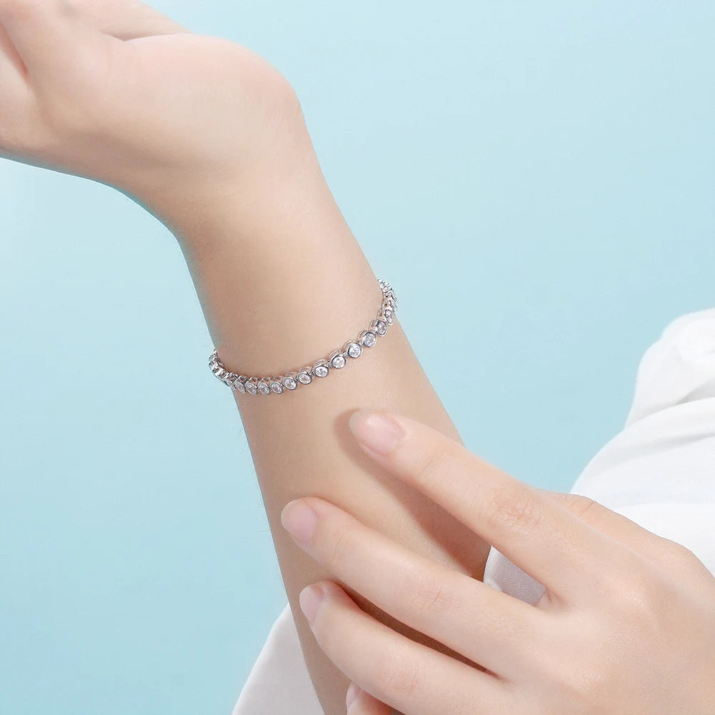 ORSA JEWELS Authentic 925 Sterling Silver Tennis Chain Bracelet Moulding Process Hanmade High-end Hand Chain for Man Woman SB128