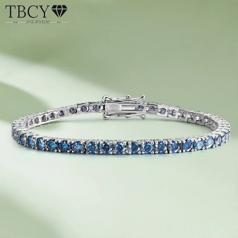 TBCYD 3/4/5/6.5mm Sapphire Blue Moissanite Tennis Bracelet  S925 Sterling Silver For Men Women GRA Certified Hip Hop Jewelry