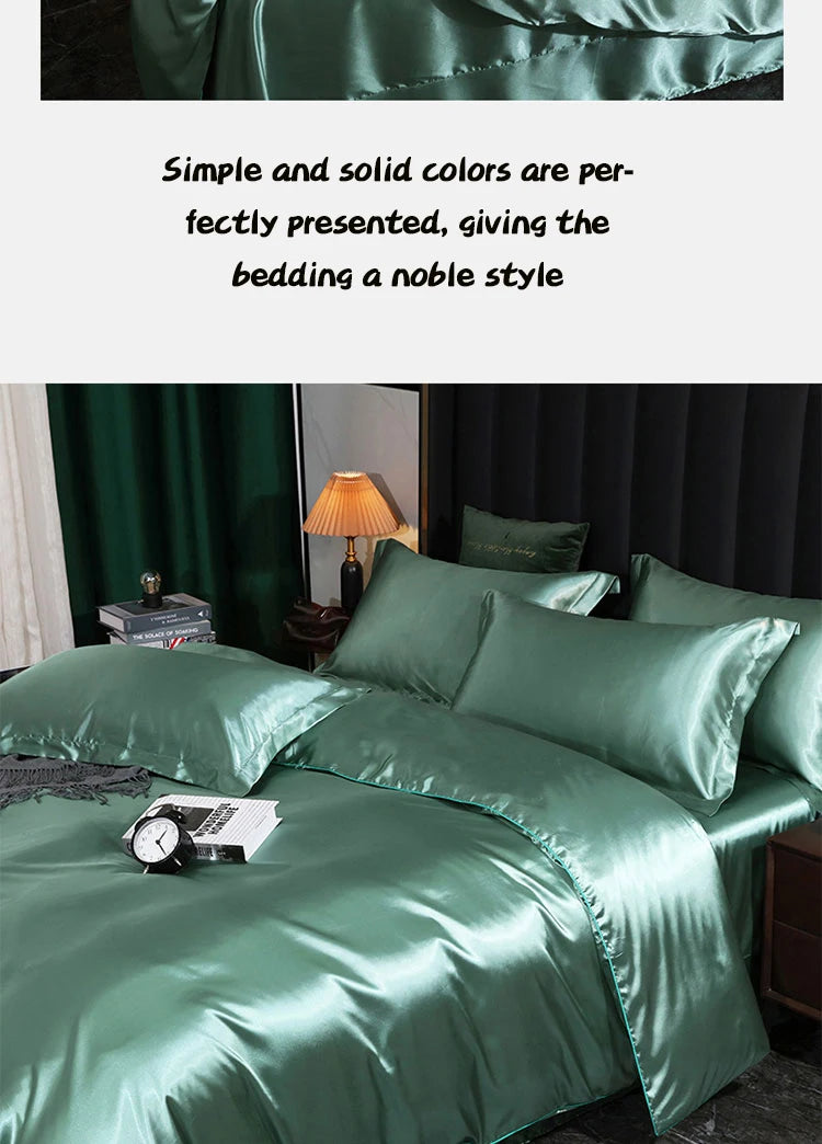 Luxury Satin  Bedding Set With Flat Sheet Duvet Cover High End Bedding Set  High Density Satin  Solid Color Bedding