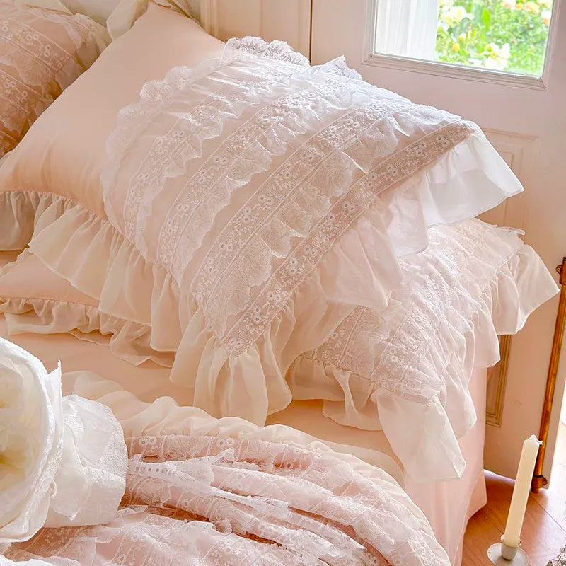 100%Eucalyptus Lyocell Cream White Lace Soft Silky Textured Wrinkle-Free Summer comforter Blanket 1Pc Flat sheet 2Pillow shams