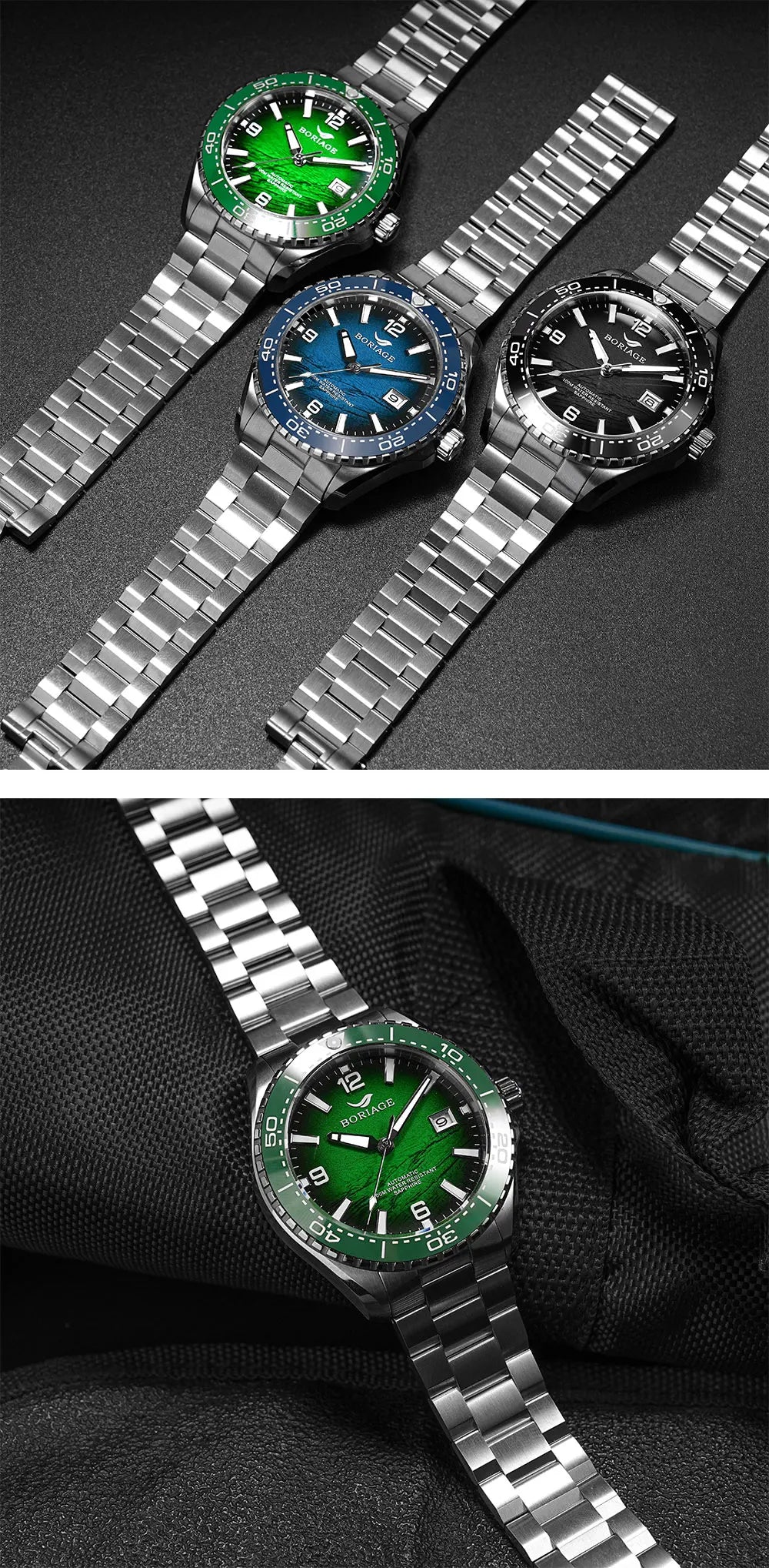 BORIAGE NH35 Automatic Mechanical Watches Luxury Men's Watch Stainless Steel Water resista 100m Dive Watches Luminous Wristwatch