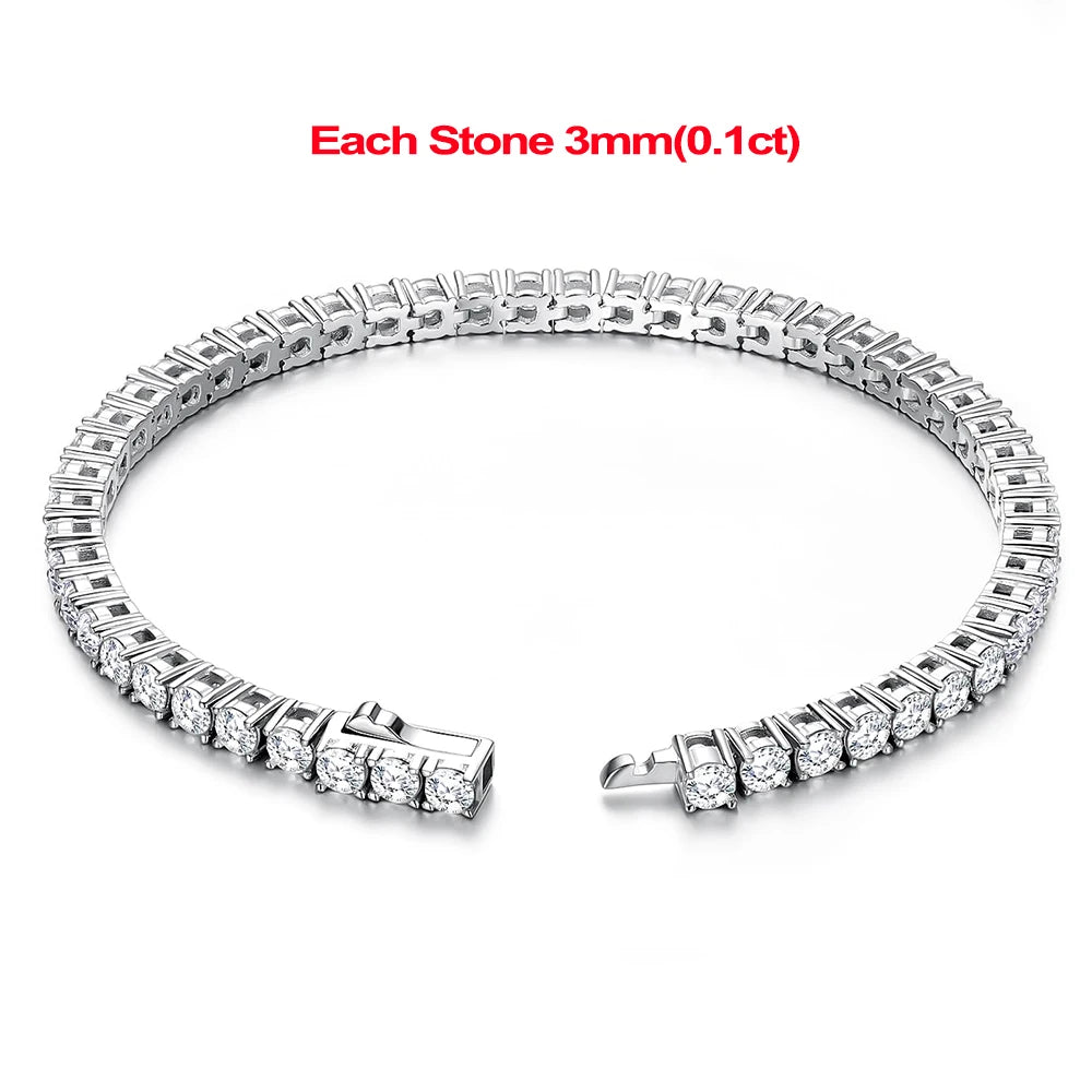2-5mm Moissanite Tennis Bracelets for Women Men Lab Diamond S925 Silver Plated White Gold Bracelet Spring Clasp Wedding Jewelry
