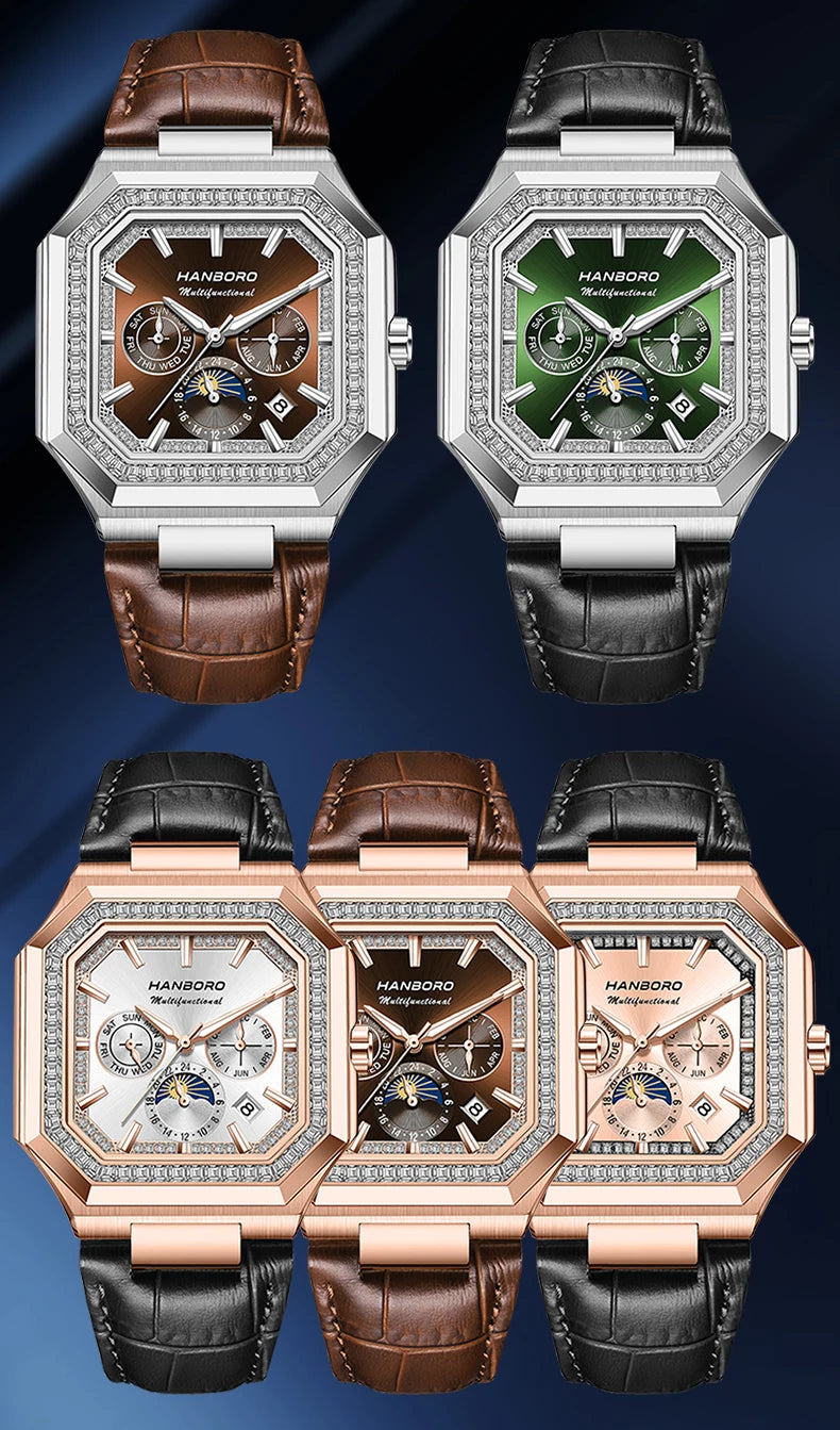 HANBORO Square Men's Fully Automatic Mechanical Watch Multi functional Fashion Trend Watch