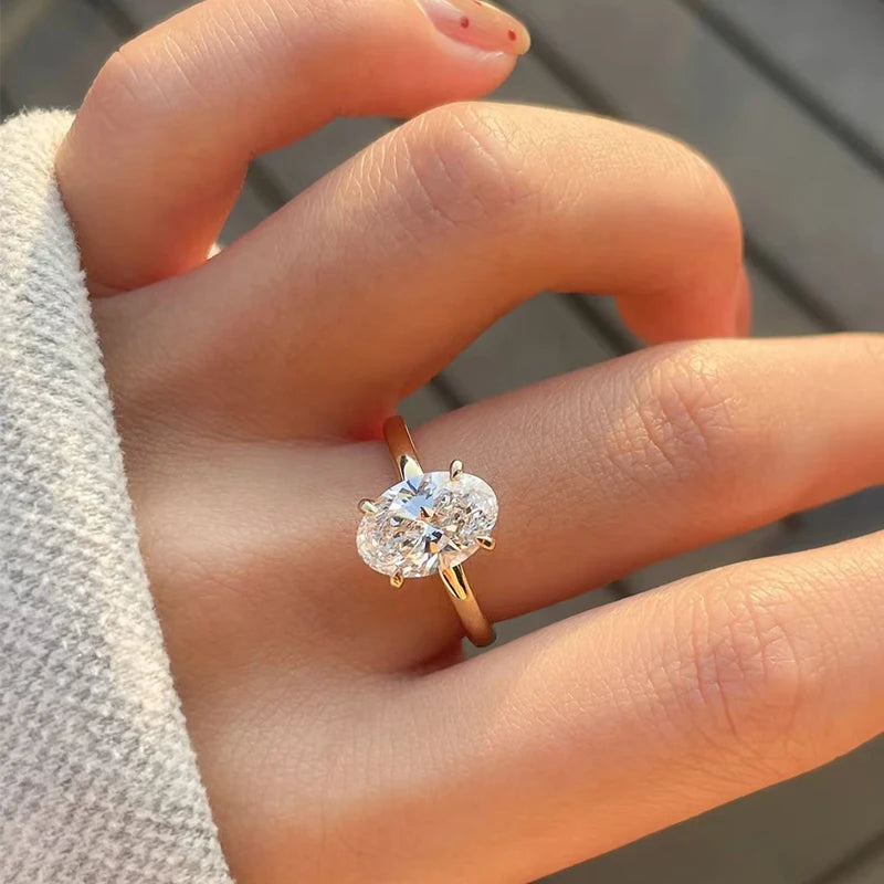 WSHUO 2.5ct S925 Sterling Silver Ring Oval Cut D Grade Moissanite 18K Gold Women's Engagement Ring Stackable Style GRA Certified