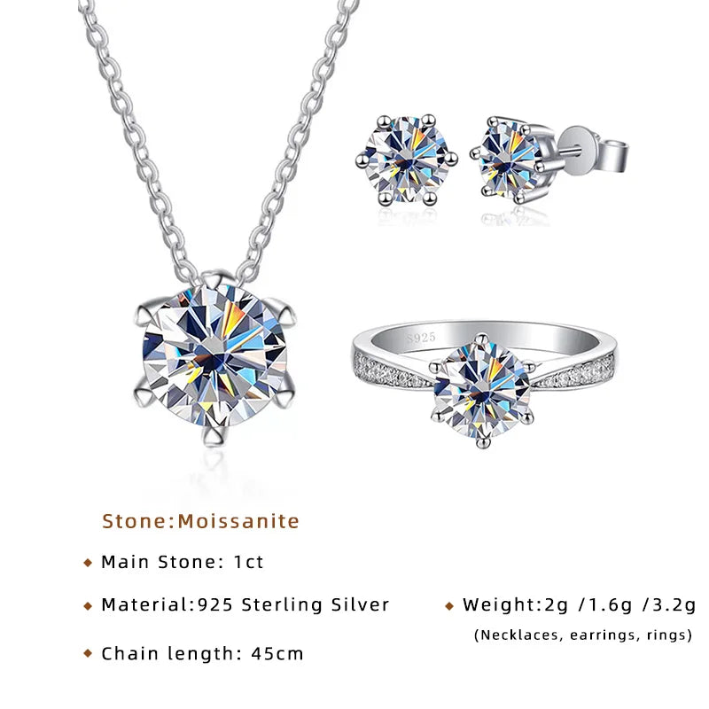 Earrings JoyceJelly Moissanite Jewelry Set With 1CT D Color VVS 3EX moissanite stone pass diamond test Wedding Luxury Fine Jewelry gift