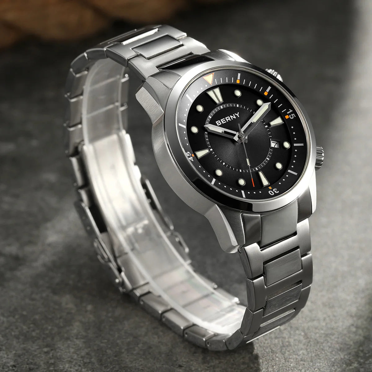 BERNY Automatic Diver Men Watch 200M Waterproof Miyota 8215 Sappire AR Coated Silicone Sports Swim Wristwatch Men's Diver Watch