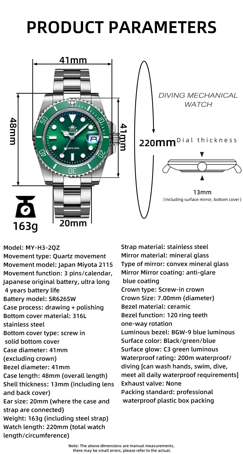 ADDIESDIVE MY-H3-2QZ Quartz Diver Watch 200M Waterproof Miyota Movement Ceramic Bezel BGW9 Luminous Stainless Steel Sports Watch
