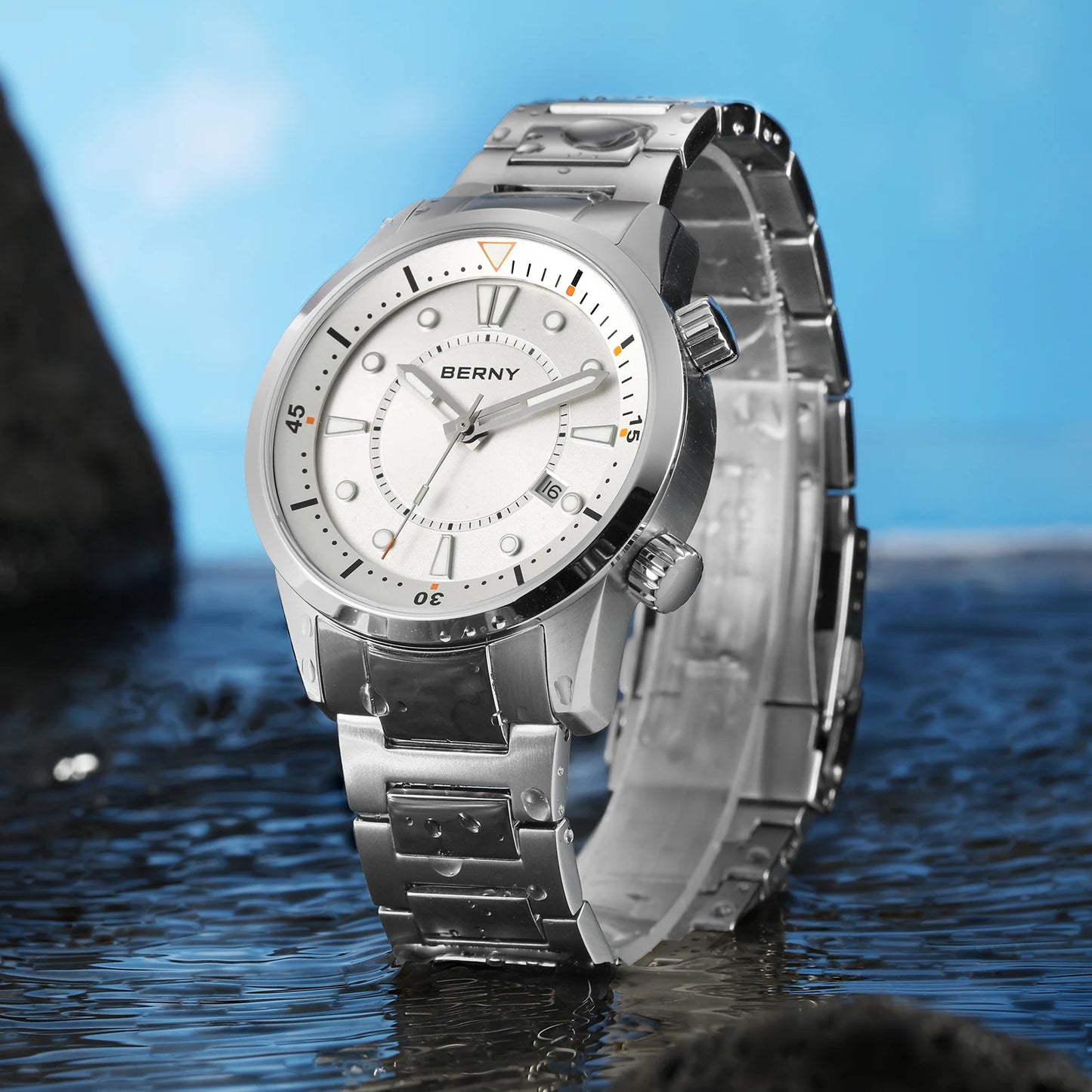 BERNY Automatic Diver Men Watch 200M Waterproof Miyota 8215 Sappire AR Coated Silicone Sports Swim Wristwatch Men's Diver Watch