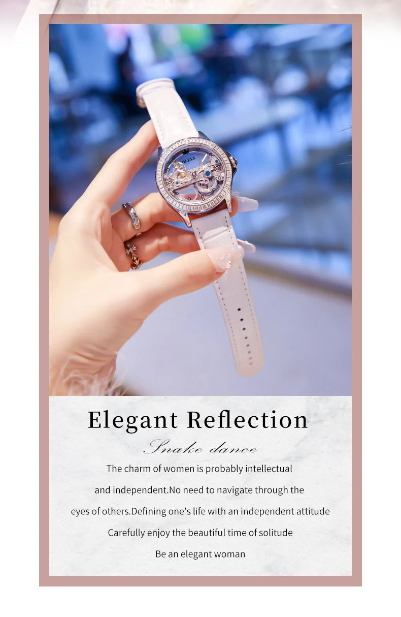 OLEVS Fully Hollow Watch for Women Automatic Mechanical Women's Watches Luminous Luxury Stainless Steel Diamond Inlay Wristwatch