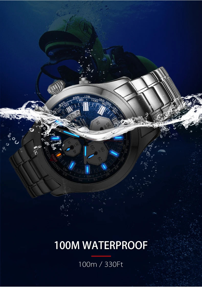 Yelang Watch For MAN Three Eyes Six Needles Quartz Watch Japan OS00 Movement Diving Watch 100M Professional Waterproof Reljo