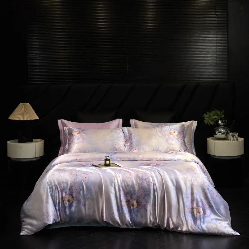 Natural Silk Bedding Set Single Double Queen King Printing Duvet Cover Luxury Quilt Cover Bedsheet Pillowcase