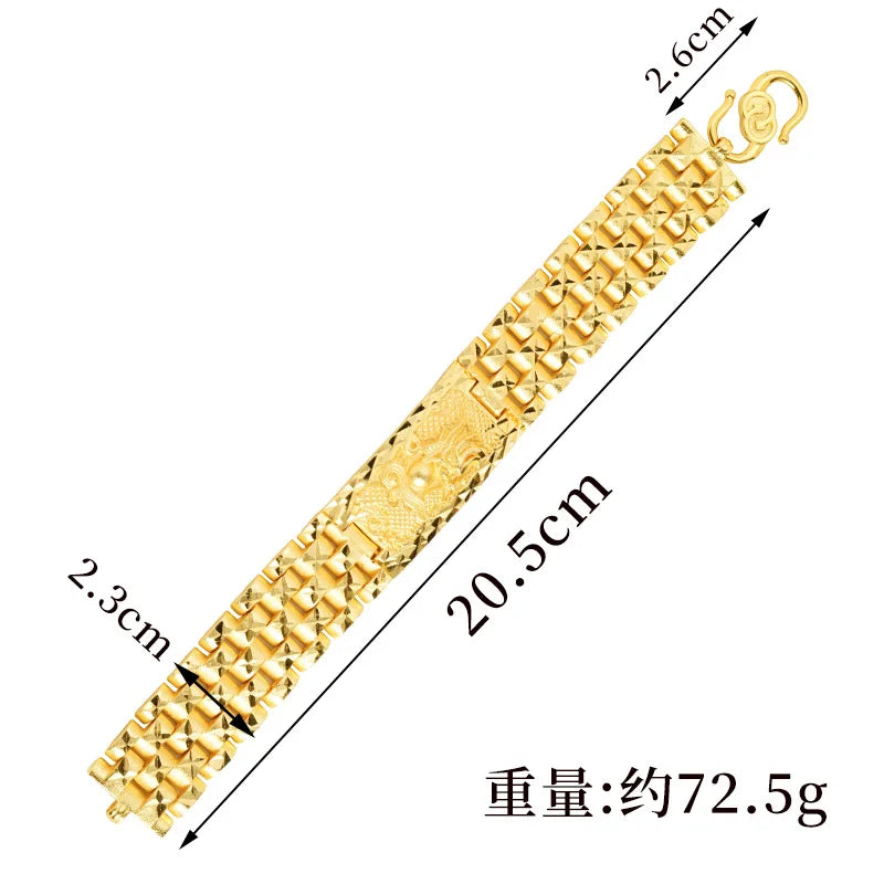 Luxury 24K 9999 Pure Gold real gold Men's Double Dragon Play Ball Flying Dragon in the Sky Bracelet