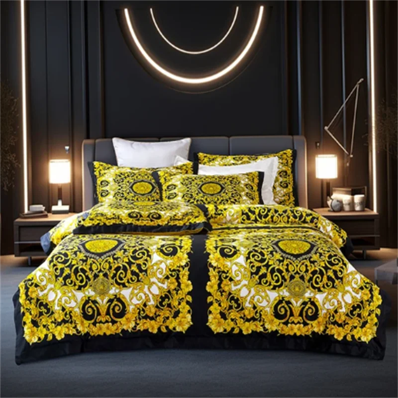 Luxuriöses Barock-Bettwäsche-Set Digitaldruck Queensize-Kingsize-Bettbezug-Set Leinen-Kissenbezüge Heimtextilien