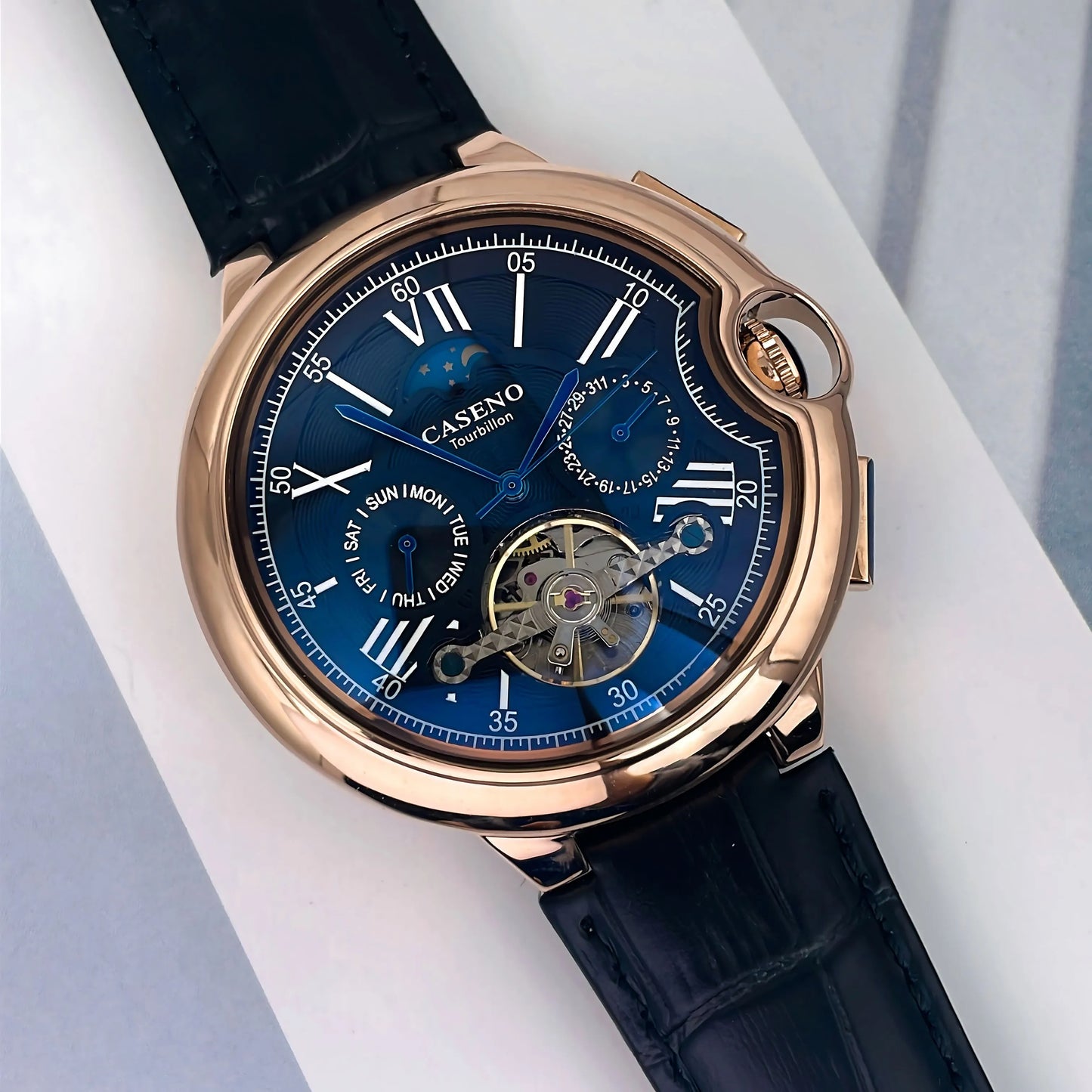 CASENO Star Roman Grand Men's Fully Automatic Watch Tourbillon Belt Mechanical Watch-831GSR