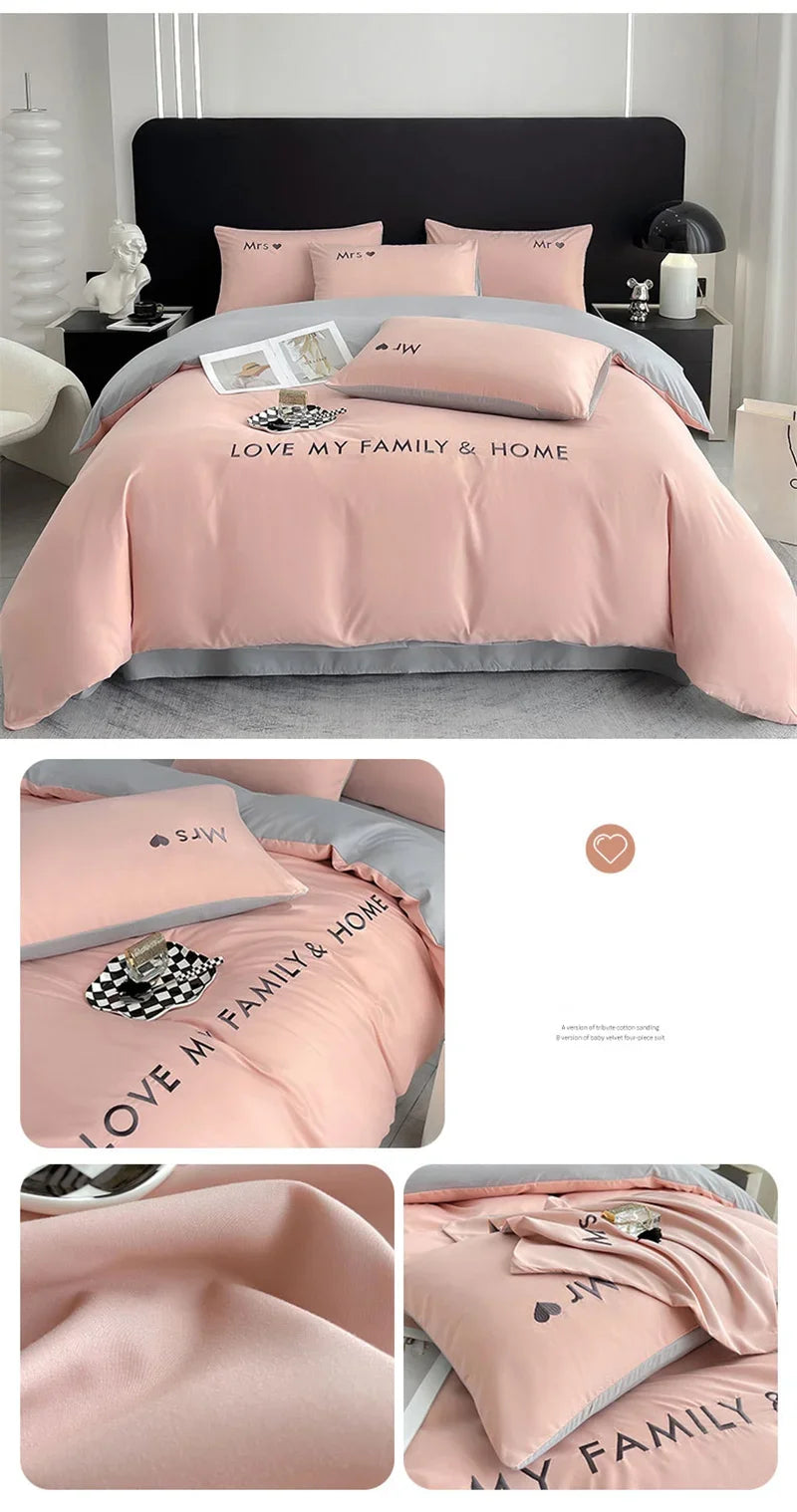 Luxury Nordic Egyptian Cotton Bedding Set King Queen Double Twin Size with Sheet Duvet Cover Pillowcase 1/2 People Bedroom Decor
