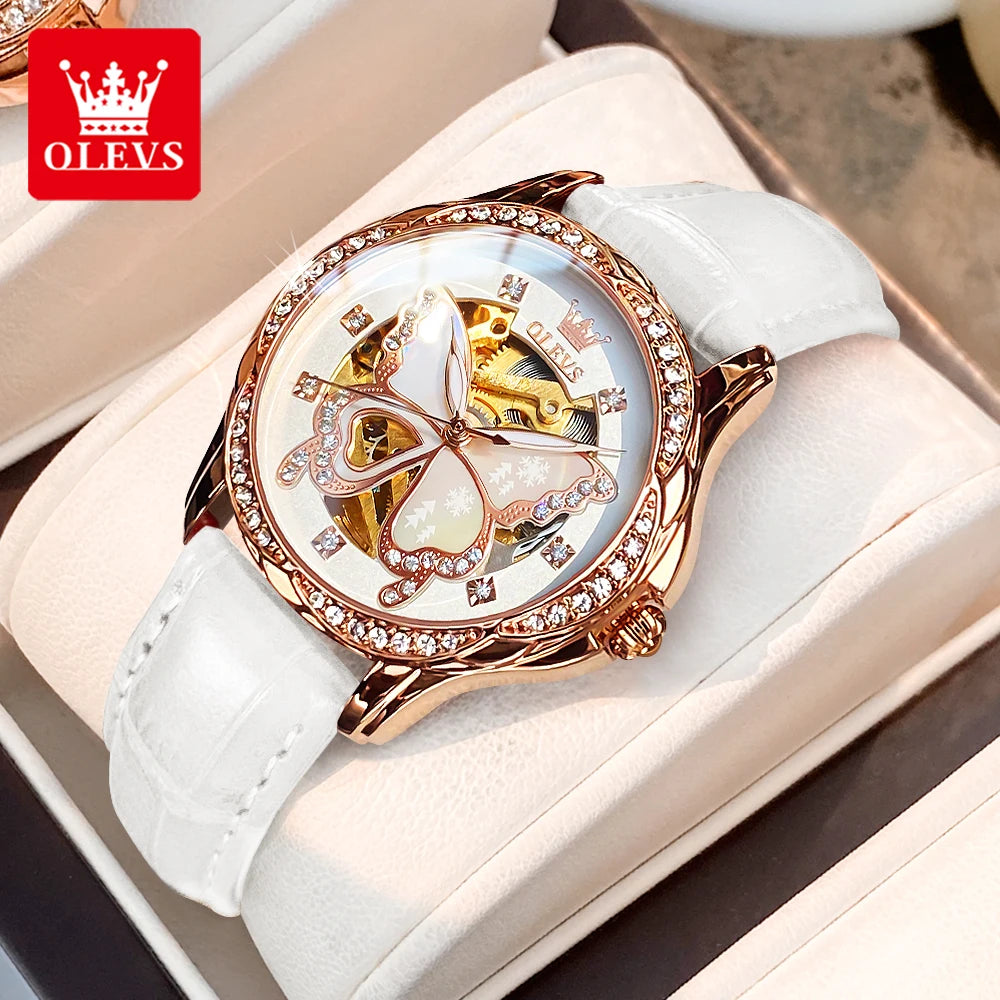 OLEVS 6622 Luxury Women All Automatic Mechanical Watch HD Waterproof Elegant Butterfly Diamond Women Fashion Bracelet Set Watch