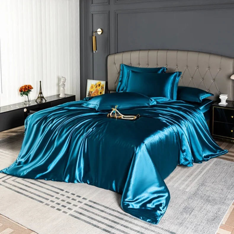 Luxury Bedding Set Single Double Queen King Size Solid Color Quilt Cover High-End Soft Silky Satin Duvet Cover Set