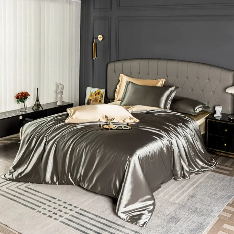 Luxury Bedding Set Single Double Queen King Size Solid Color Quilt Cover High-End Soft Silky Satin Duvet Cover Set