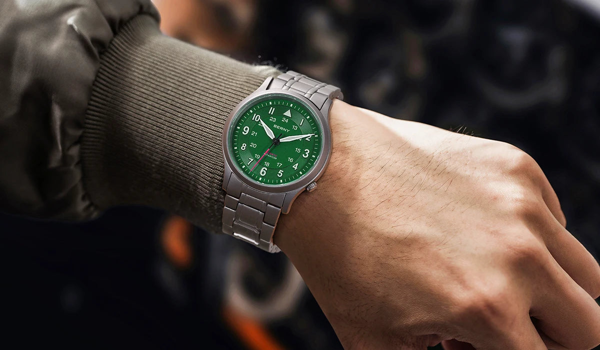 BERNY Full Titanium Watches for Men Outdoor Quartz Men's Field Pilot Wristwatch VH31 Super Luminous Sapphire Easy Read Watch