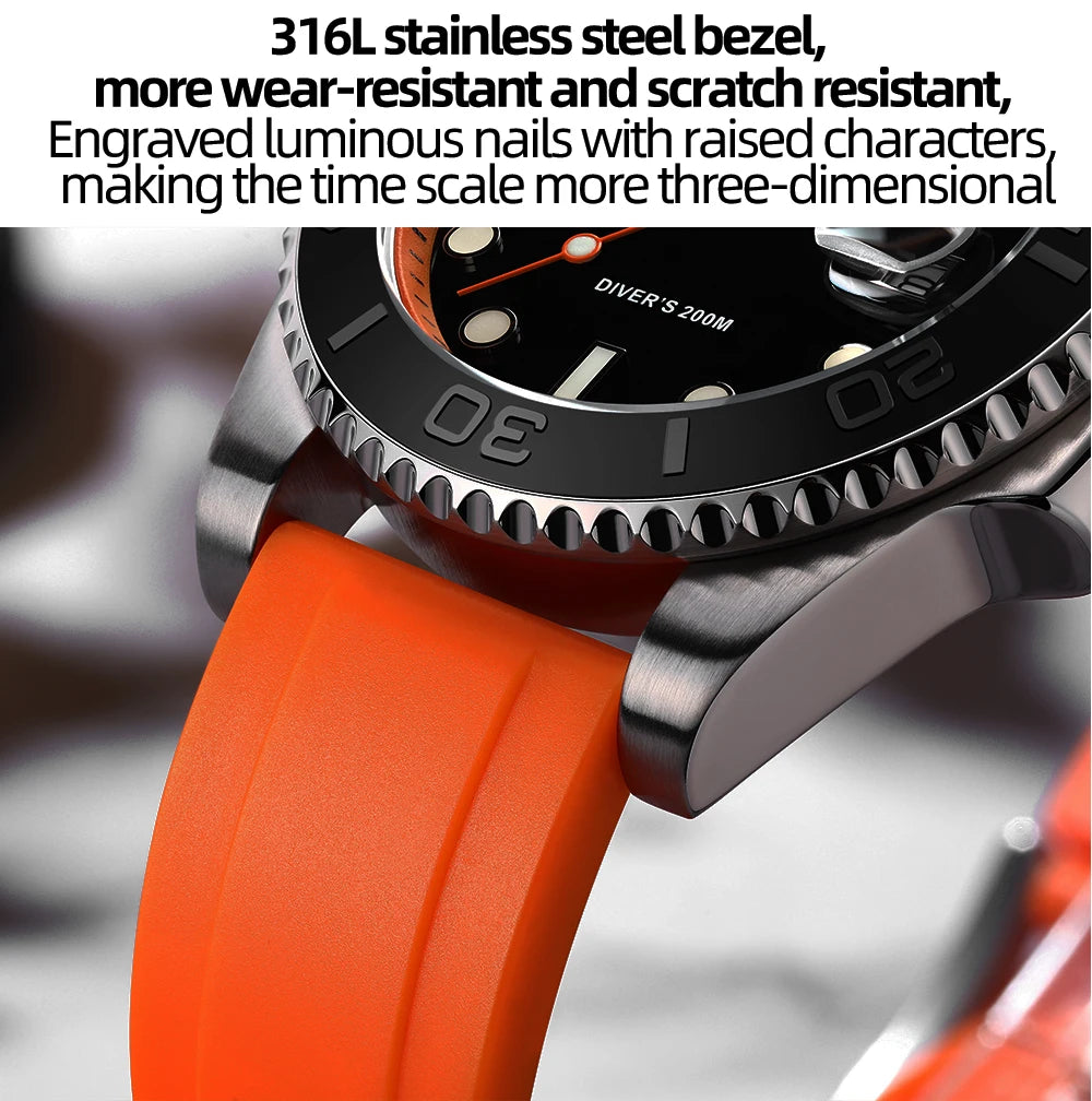 ADDIESDIVE Rotatable Bezel Watch For Men 41mm Quartz Watch Stainless Seel BGW9 Luminous Rubber Strap 200m Diving Men's Watch New