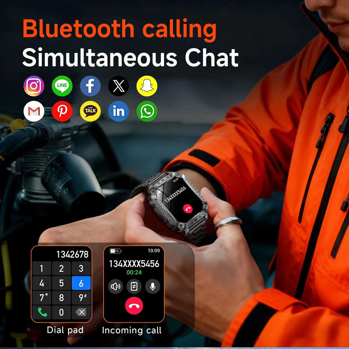 2026 New Military outdoor 1400mAh Battery SmartWatch Men Waterproof Call 2.01" HD AMOLED Sports Heart rate Flashlight Smart Band