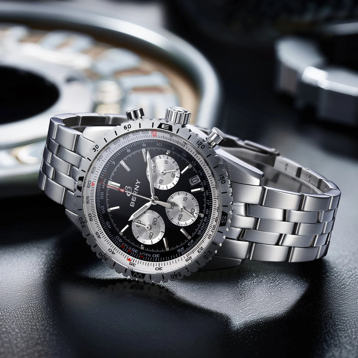 BERNY Aviation Pilot Men's Watches Quartz Chronograph Watch Date Sapphire Super Luminous Luxury Brand Dress Man Wristwatch