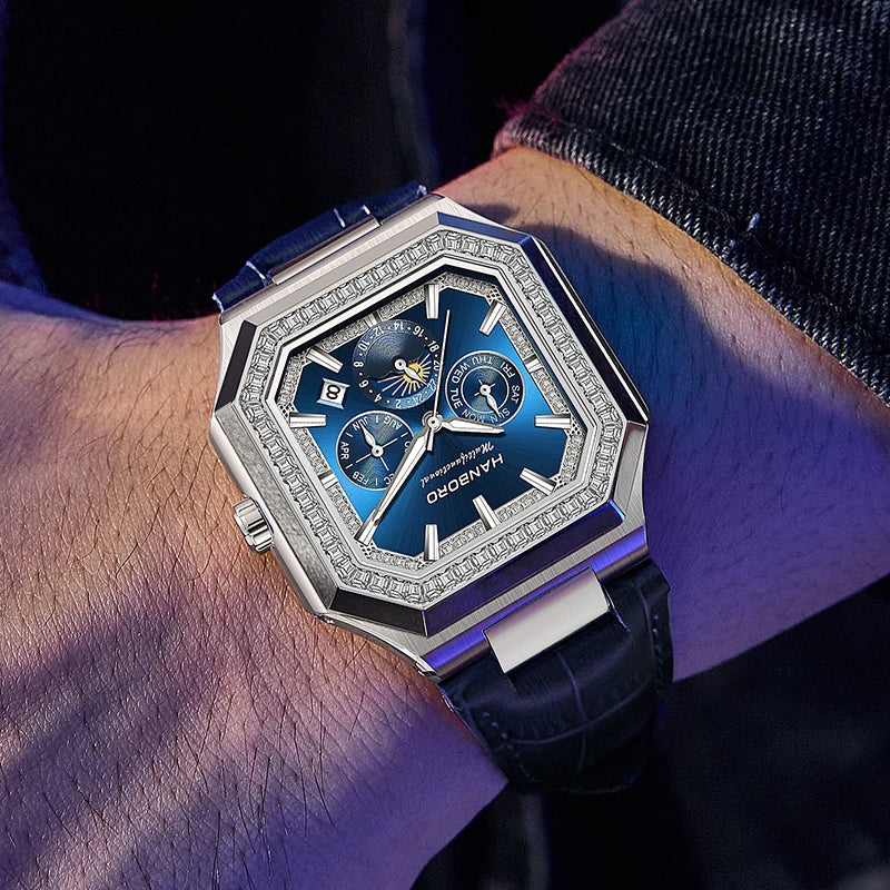 HANBORO Square Men's Fully Automatic Mechanical Watch Multi functional Fashion Trend Watch