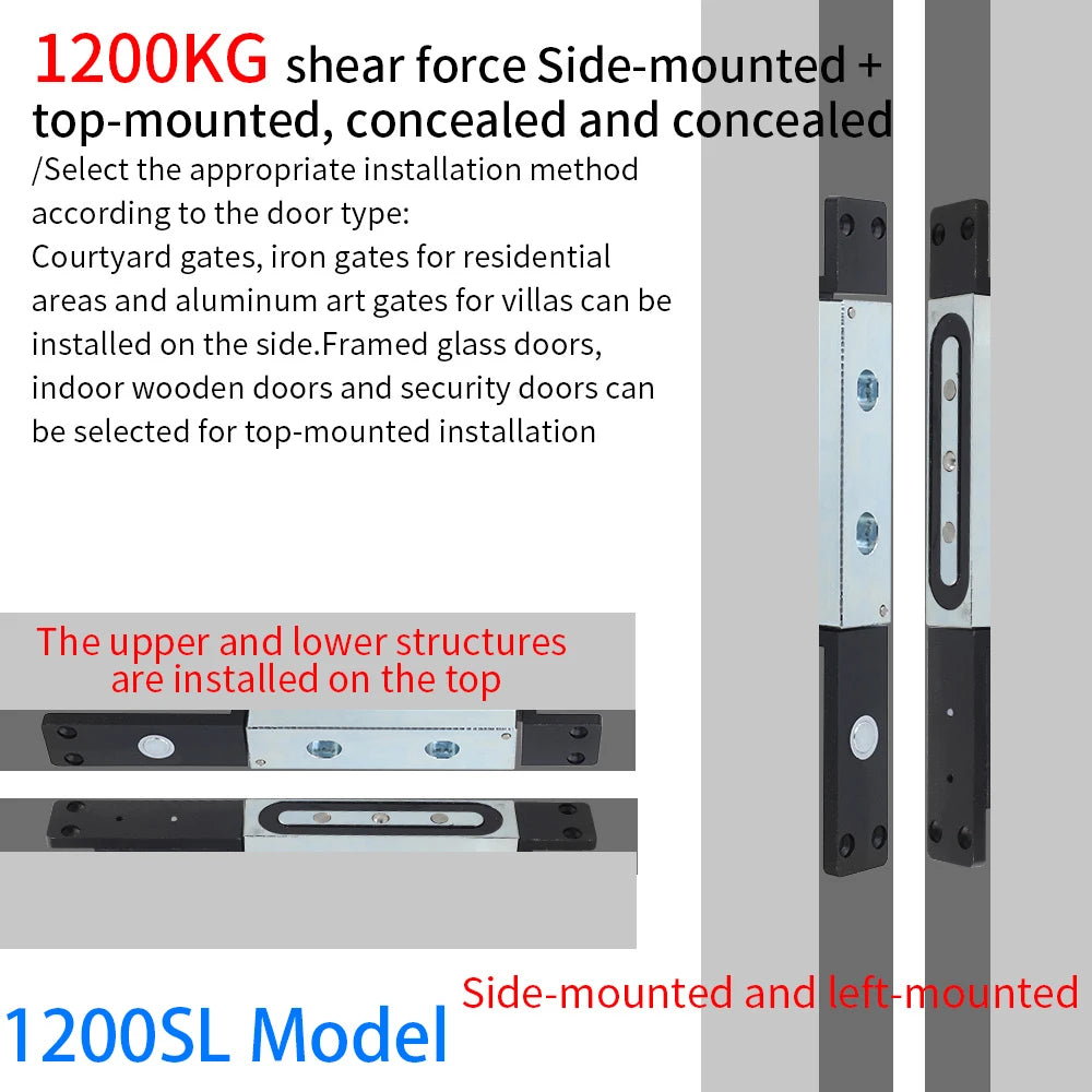 12/24V Magnetic Shear Lock 1200Kg Smart Electric Lock Door Access Control System NO NC COM Door Contact Signal Output Time Delay