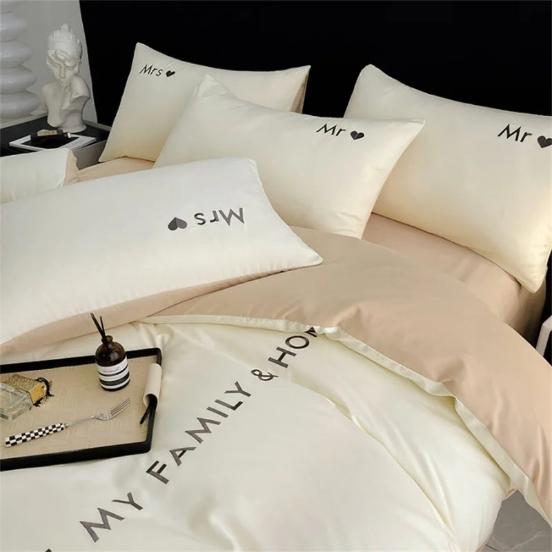 Luxury Nordic Egyptian Cotton Bedding Set King Queen Double Twin Size with Sheet Duvet Cover Pillowcase 1/2 People Bed Linen New