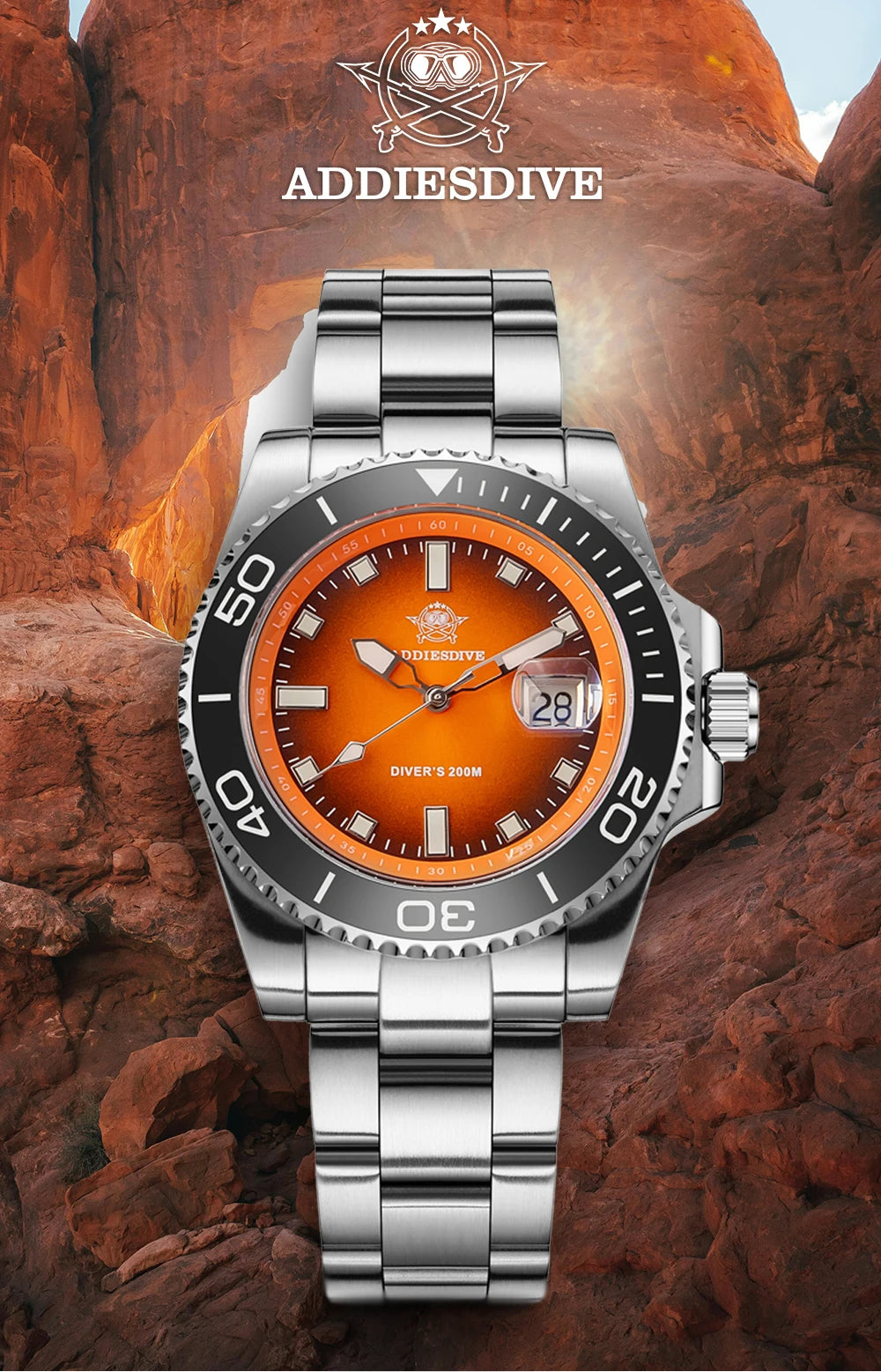 ADDIESDIVE New Men Watch AD2089 Diver 200m Waterproof Wristwatch Ceramic Bezel Luminous 316L Stainless Steel Quartz Watch AD2089