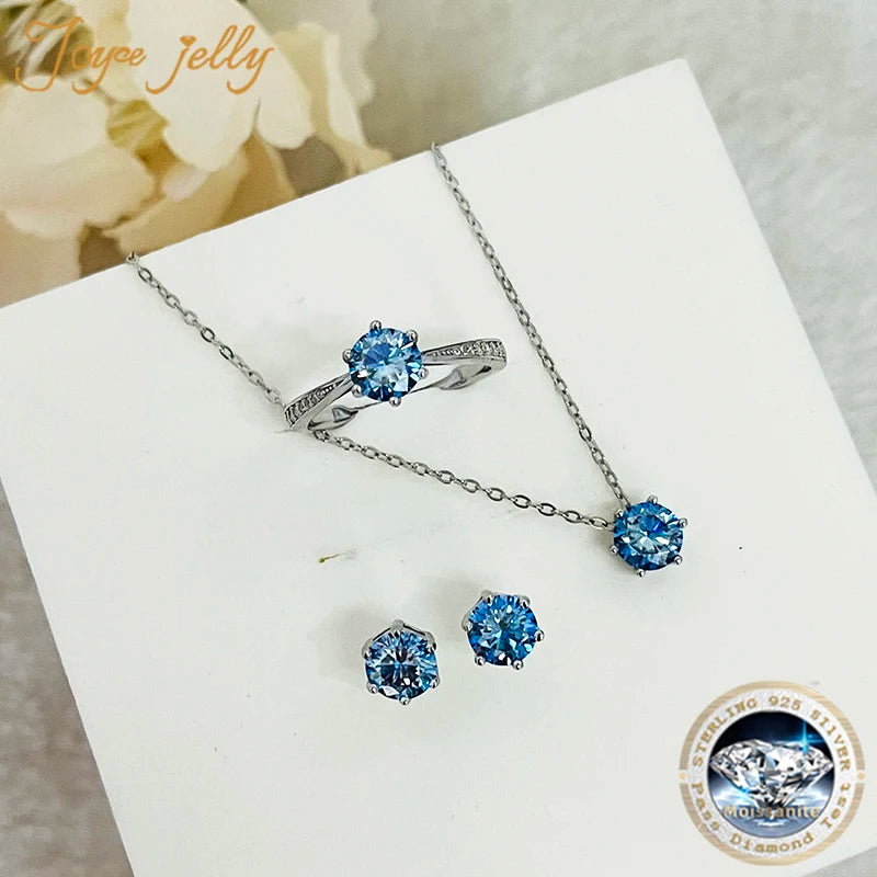 Earrings JoyceJelly Moissanite Jewelry Set With 1CT D Color VVS 3EX moissanite stone pass diamond test Wedding Luxury Fine Jewelry gift