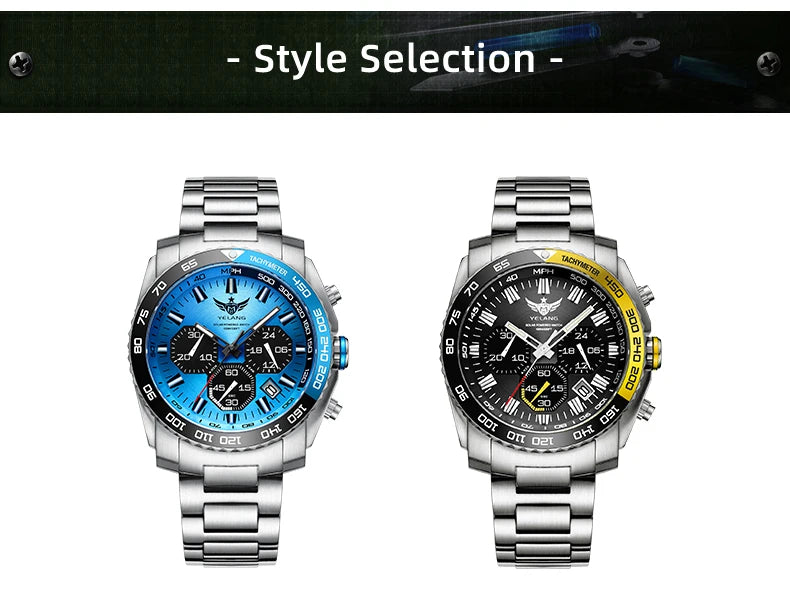 Yelang Watch 44mm V1215 Men Sports Watch Japan Eco-Drive VR42 Solar Diving Watch 100m Waterproof 10Bar Luminous watches for men