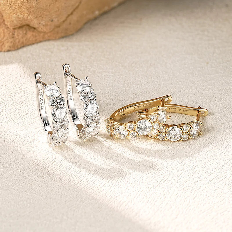 Anziw Sparking VVS1 Moissanite Earrings S925 Silver U Shape Hoop Earrings for Women Hot Sale Wedding Jewelry Certified 2.76CTTW.