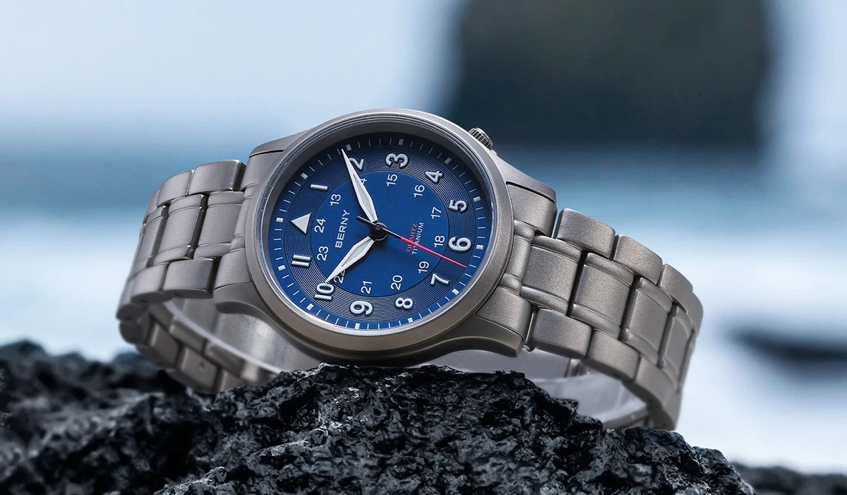 BERNY Full Titanium Watches for Men Outdoor Quartz Men's Field Pilot Wristwatch VH31 Super Luminous Sapphire Easy Read Watch
