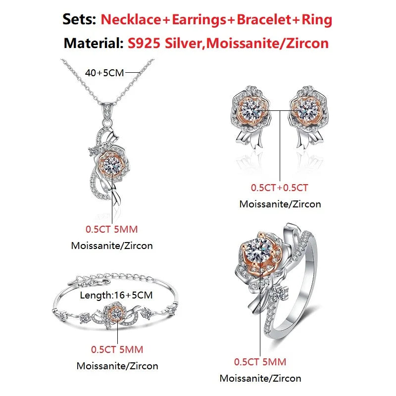 Halaile D Color Moissanite S925 Sterling Silver Rose Flower Ring Luxury Fine Jewelry Women Sparkly Bridal Wedding Gift