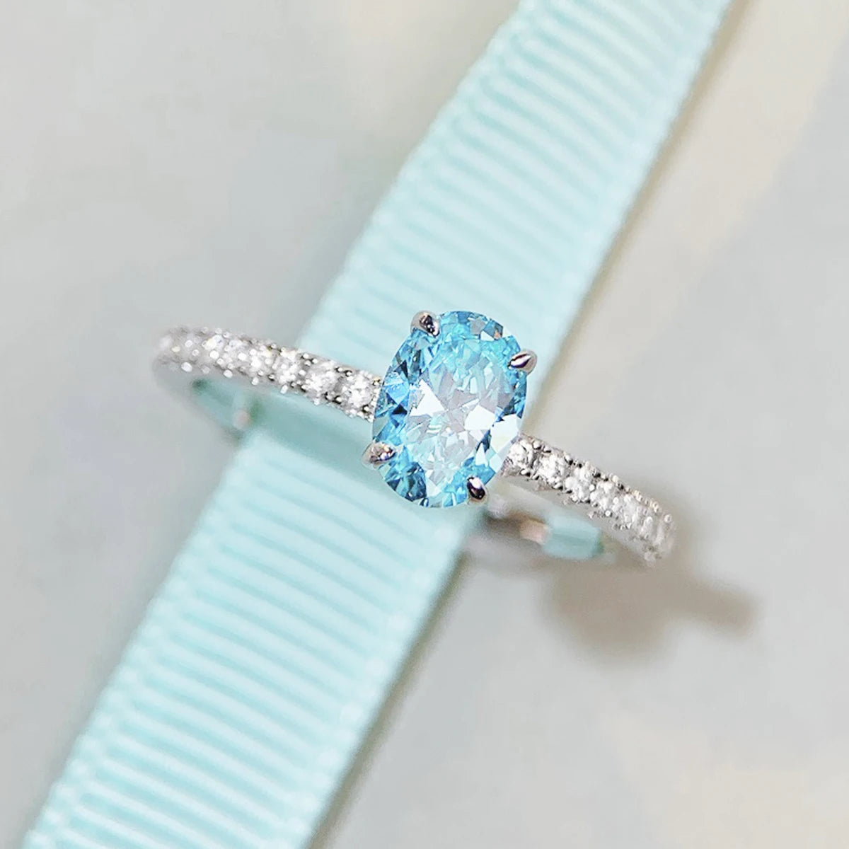 Genuine S925 Sterling Silver Ring 1CT Oval High Carbon Zirconia With CZ Tri-Color Jewelry Wedding Engagement Anniversary Gift