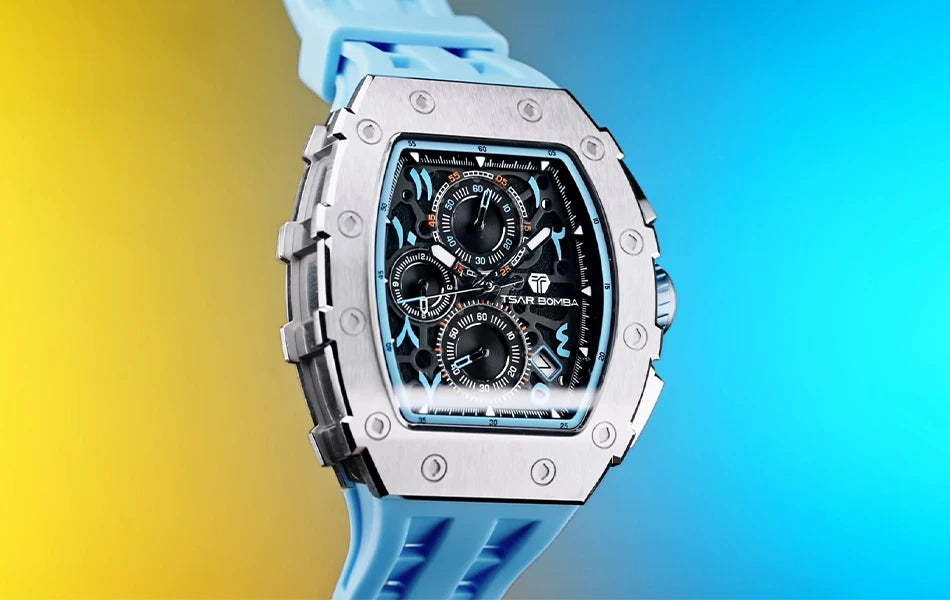 TSAR BOMBA 2025 New Mens Watch TB-8204QA Arabic numerals Dial Tonneau Wristwatch for Men Sapphire Mirror Waterproof Clcok