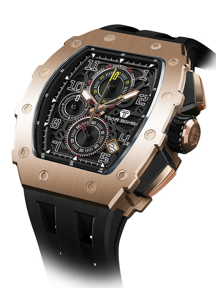 TSAR BOMBA New TB8204 Watch for Men Japan Quartz Chronograph 50M Waterproof Wristwatch Fashion Sport Clock Male Luxury Mens Gift