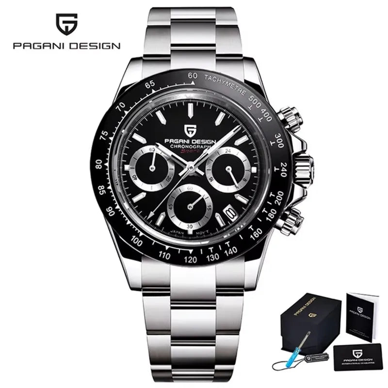 PAGANI DESIGN 2023 New Black Mens Watches Brand Luxury Quartz Watch For Men Chronograph Sports Waterproof Luminous Reloj Hombre