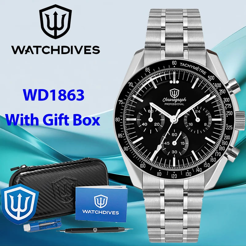 Watchdives WD1863 Men Watch 10Bar Waterproof Sapphire Crystal 39mm Quartz Watch VK63 Movement Vintage Watch with Gift Box