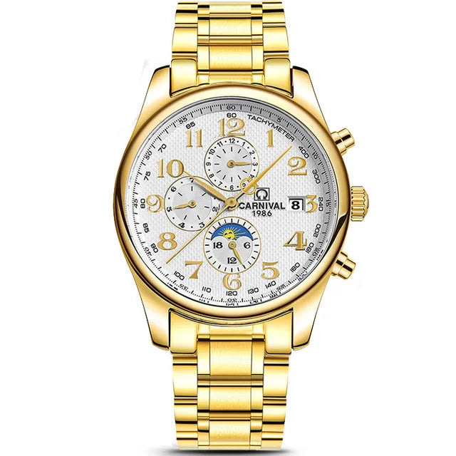 Carnival Brand Automatic Watch Fashion Luxury Waterproof Calendar Moon Phase Mechanical Watches For Men Clock Relogio Masculino