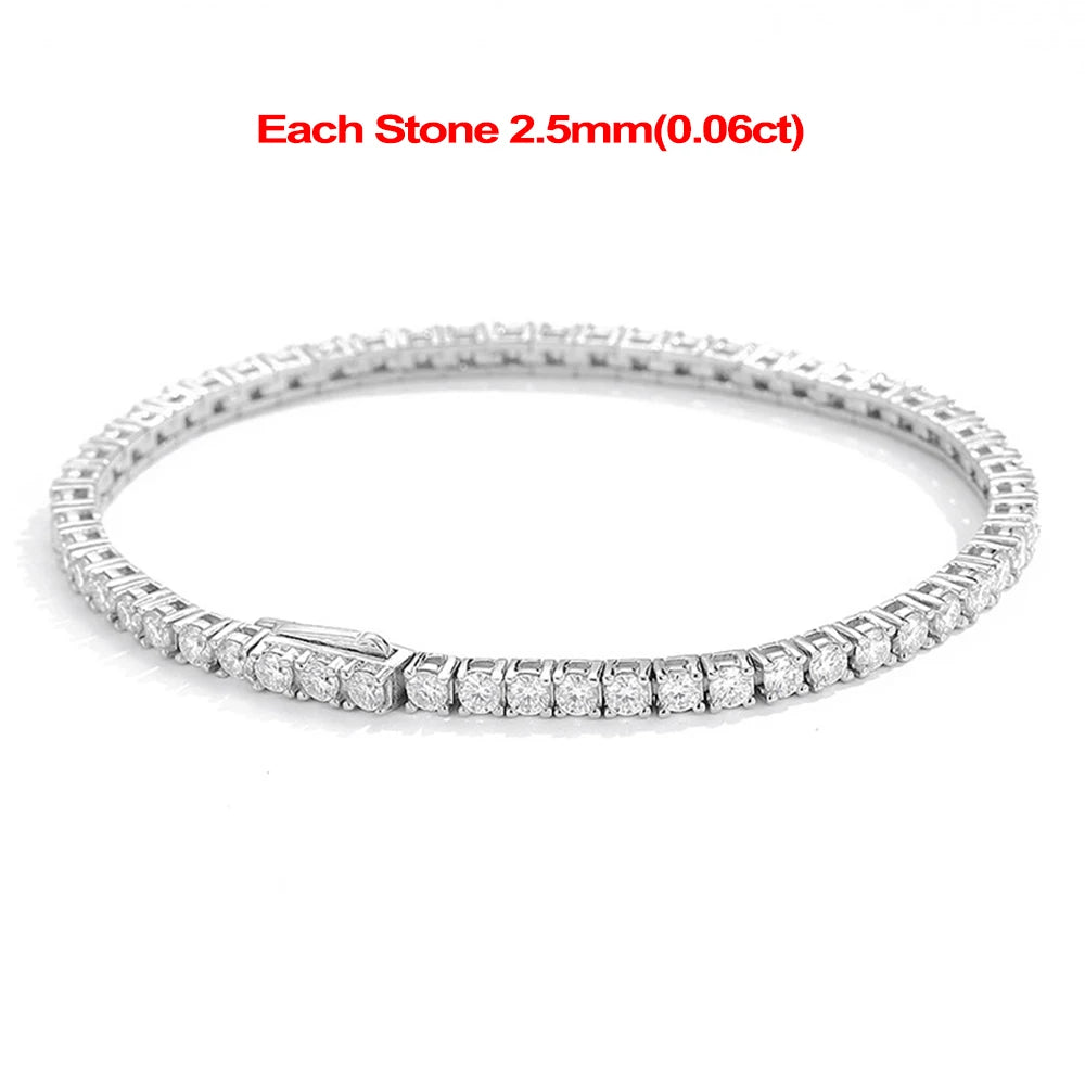 2-5mm Moissanite Tennis Bracelets for Women Men Lab Diamond S925 Silver Plated White Gold Bracelet Spring Clasp Wedding Jewelry