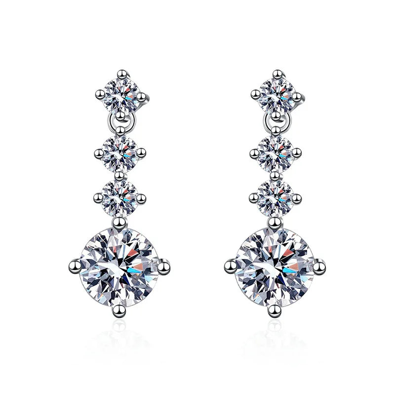 2.6ttw Full  Round Moissanite Drop Earrings For Women S925 Sterling Silver D Color Round Cut Diamond Earring Wedding Jewely