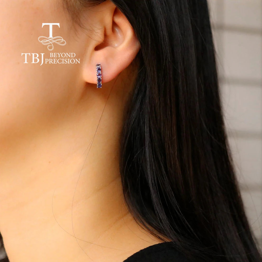 925 Sterling Silver Ring Earrings natural Iolite round 3.0mm set simple design suitable for everyday wear boutique jewelry