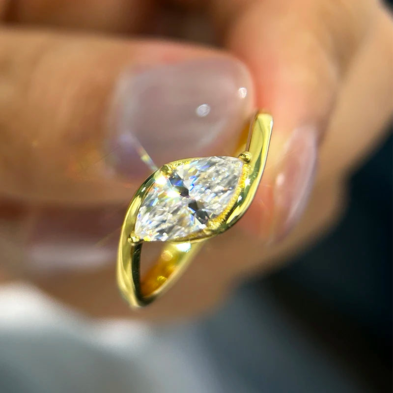 BXINY 1/2CT Marquise Moissanite Ring S925 Silver 18K Gold Plated for Women Men Solitaire Wedding Band Gift Fine Jewelry with GRA