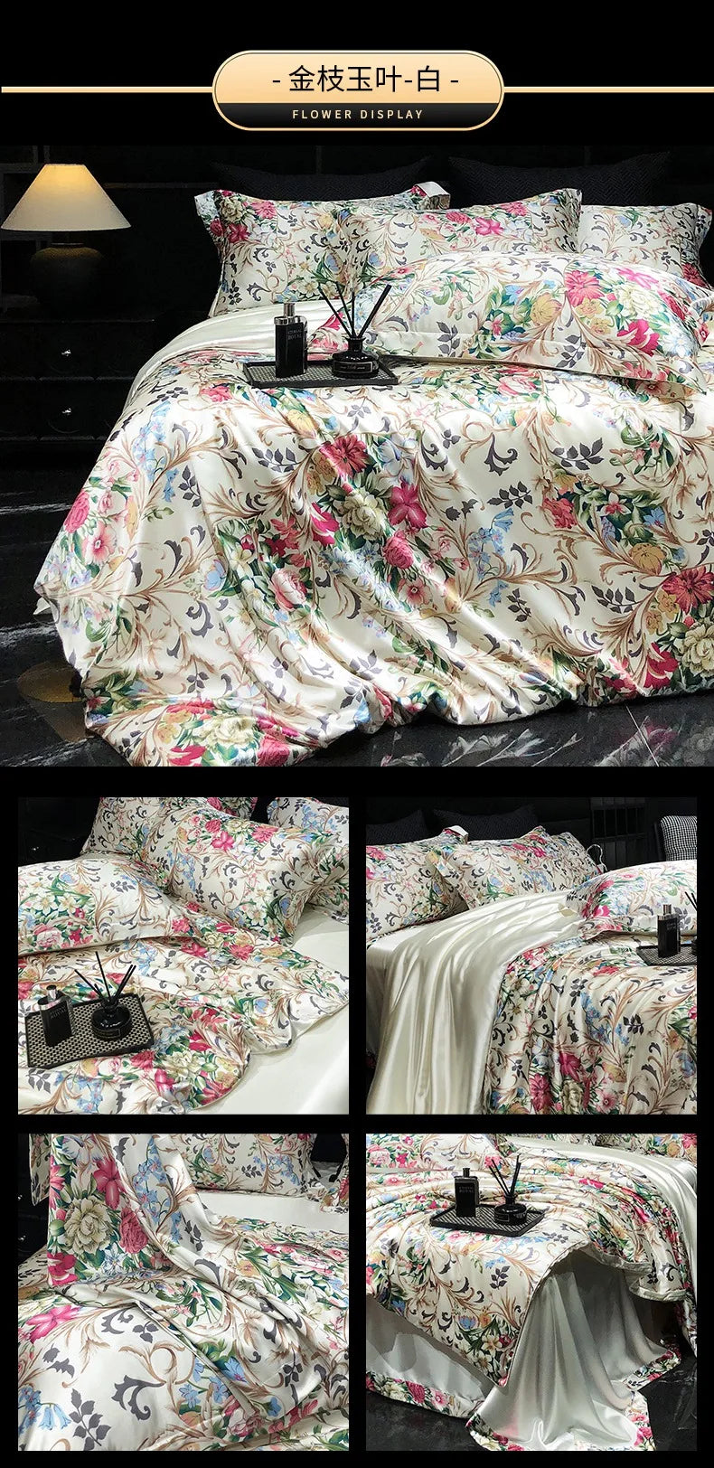 Luxury Palace Style Silk Bedding Set HighEnd Soft Silky Satin Quilt Cover Set Printed Queen King Duvet Cover Gift for Your Lover